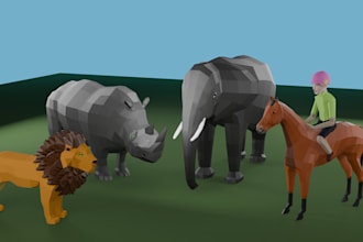 create stylized low poly 3d animal, character for projects