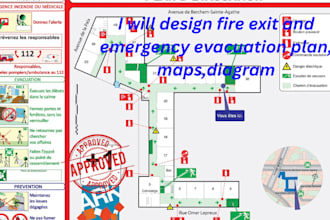 design fire exit and emergency evacuation plan, maps,diagram