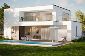 renew 3d porch house, outdoor patio, interior elevation, pool outdoor space