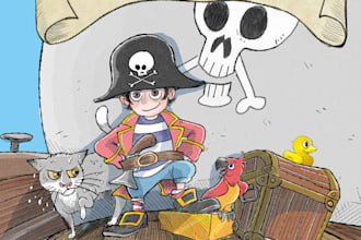 draw children story book, picture book illustration  children book cover design