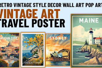 do minimalist retro vintage style art deco travel poster design pop art wall art