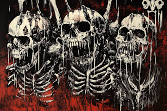 do an brutal, dark, horror, metal art illustration