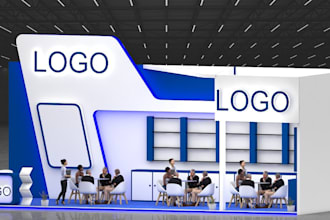 model 3d side open stall booth with logo design,3d exhibition booth, tradeshow