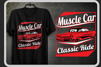 do minimalist custom car t shirt illustration, automotive car t shirt design