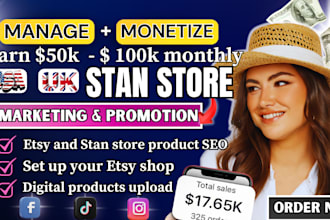 setup etsy shop, setup stan store marketing design etsy digital products