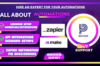 setup zapier, make dot com, integromat automation and API integrations
