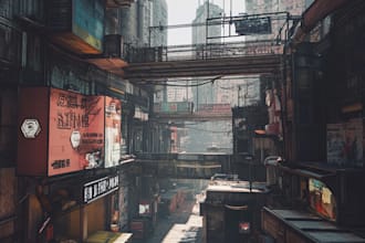 create a cyberpunk futuristic city art
