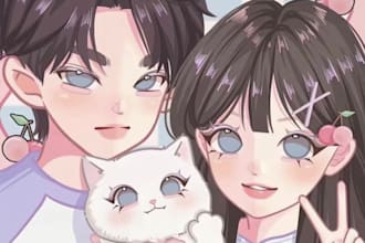cartoonize yourself pets couple portrait