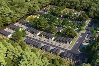 render realistic 3d cottage villa, 3d tiny house, 3d cottage village