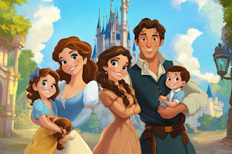 design a professional disney family portrait