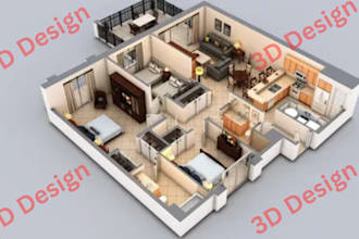 3d architecture design, 2d to 3d floor plans, interior rendering hvac in autocad