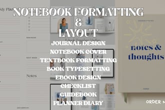 design layout format notebook, textbook interior cover journal checklist
