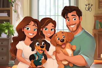 design a professional disney family portrait
