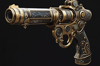 make a 3d weapon illustration for gaming