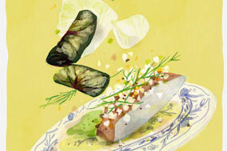 illustrate creative food in my soft watercolor style