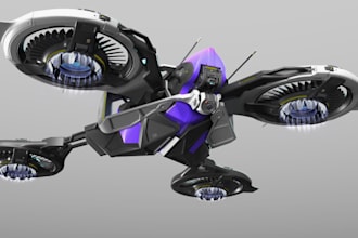 model realistic hard surface  model for scifi 3d gun tank and drone for game