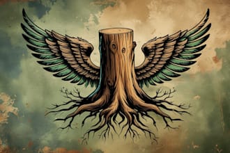 do unique lumberjack with wings logo with unlimited revision