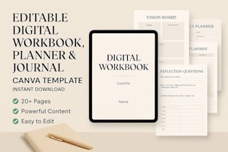 use canva to design printable or digital planner, journal, workbook