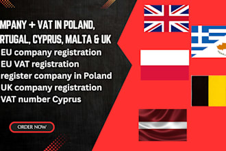 register your company and eu vat in poland, portugal, cyprus, malta, or UK