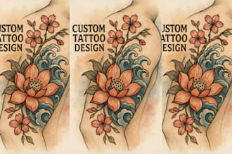 custom tattoo design, sketch, japanese, old school,   watercolor, sleeve, flower