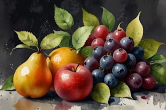 llustrate fruit, plant, or anything in digital watercolor