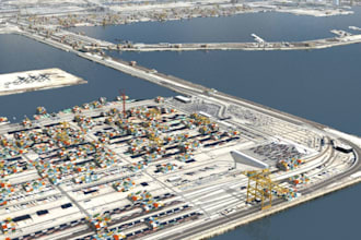 do 3d cgi sea port design, mini air port design, car port, factory design