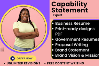 design and write goverment capability statement for government contract bidding