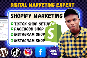 shopify marketing, facebook shop, instagram shop, tiktok shop setup, shopify SEO