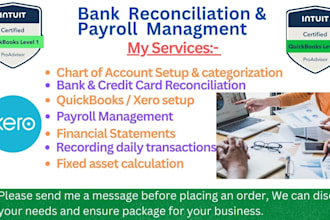 do bank reconciliation, payroll, and full accounting in qbo and xero