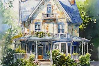 make a custom watercolor house portrait