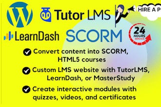 build lms site with tutorlms, learndash or convert course to scorm