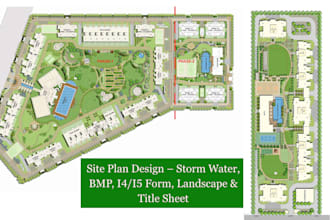 do site plan design, storm water, bmp, form i4 i5, landscape and title sheet