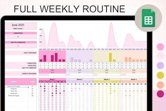 create weekly routine sheet, daily planner, goal tracker, schedule dashboard
