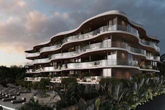 create 3d apartment exterior design rendering and cgi