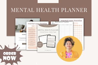 design etsy mental health canva planner self care fitness google sheet shopify