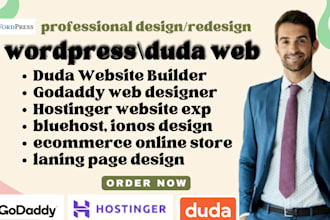redesign duda website design wordpress hostinger godaddy bluehost ecommerce wix