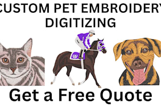 digitze your live cat, dog or pet image into dst, pes ,emb, file asap