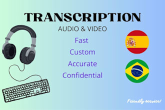 transcribe your audio or video in portuguese or spanish