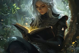 draw semi realistic art, fantasy, dnd, book cover art, no ai