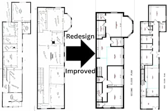 redesign architectural blueprint drawing permit in autocad, fix 2d floor plan,