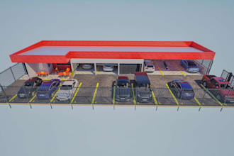 do 3d car wash design, carpark design, 3d car service, 3d car showroom