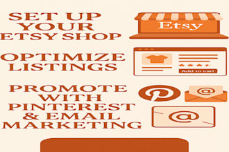 set up etsy shop, do listing seo and promote using pinterest pin ads marketing