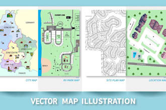 illustrate 2d vector map, city map, campground site street map based on location