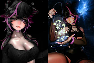 design vrchat avatar 3d anime, furry, nsfw, vtuber model for vrc character vrm