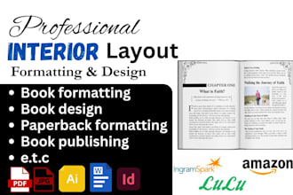 do interior paperback book formatting, ebook layout design for amazon kdp