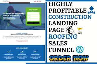 design construction landing page roofing website home construction sales funnel