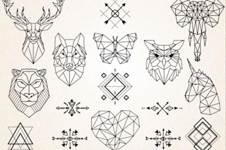 draw black and white geometric tattoos, flowers, animal portrait tattoo