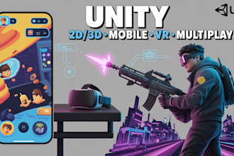 develop unity 2d or 3d games for android, ios, PC, web, VR, and multiplayer