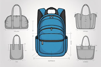 create professional bag tech packs for backpack tote duffle and handbag designs