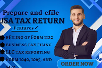 prepare and efile us tax returns for individual and business 1120,5472,1040,1065